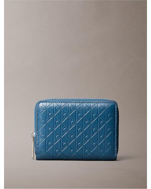 Calvin Klein Embossed Allover Monogram Zip Coin Pouch - Blue