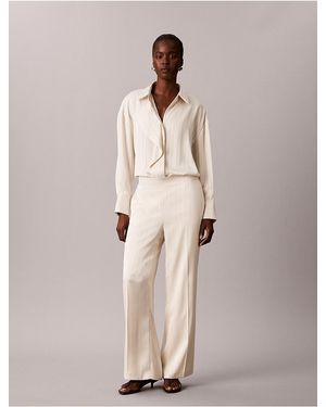 Calvin Klein Satin Stripe Pull-On Wide Leg Pant - Natural