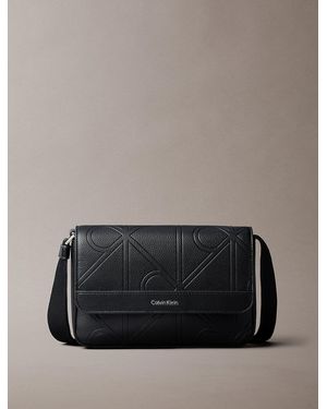 Calvin Klein Embossed Emblem Logo Messenger Bag - Grey