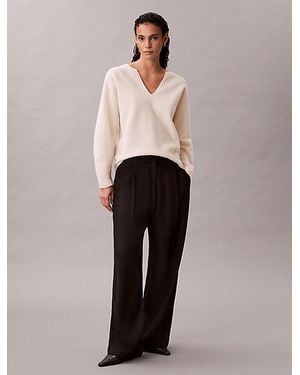 Calvin Klein Boiled Wool V Neck Long Sleeve Top - Multicolour