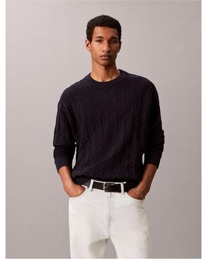 Calvin Klein Calvin Klein Allover Emblem Logo Ribbed Sweater - Black