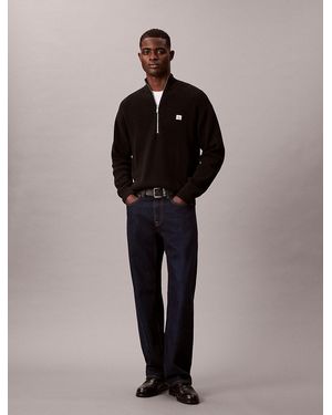 Calvin Klein Cotton Waffle Quarter Zip Jumper - Black
