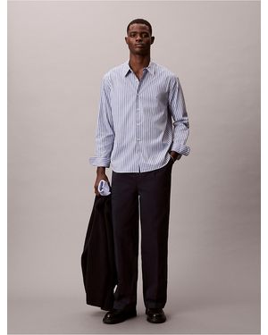 Calvin Klein Double Stripe Cotton Relaxed Button-Down Shirt - Multicolor