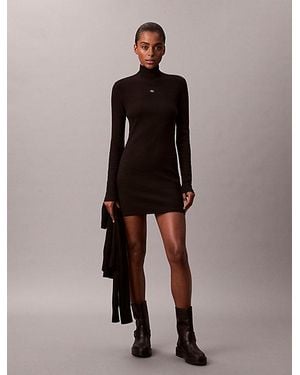 Calvin Klein Jeans Woven Monologo Rib Mini Dress - Black