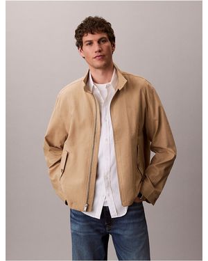 Calvin Klein Linen Cotton Mock Neck Jacket - Blue