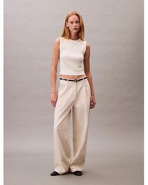 Calvin Klein Zacht Geribbeld Gilet Met Ronde Hals - Naturel