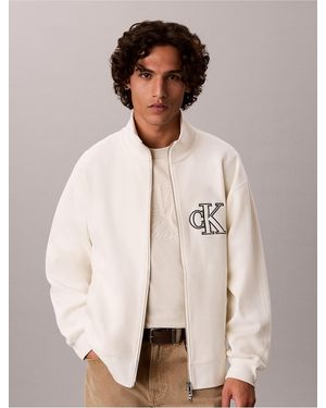Calvin Klein Calvin Klein Double Knit Monogram Zip Jacket - Natural