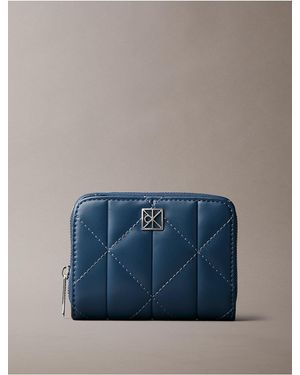 Calvin Klein Quilted Emblem Logo Zip Flap Wallet - Blue
