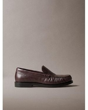 Calvin Klein Thea Leather Pleated Loafers - Brown