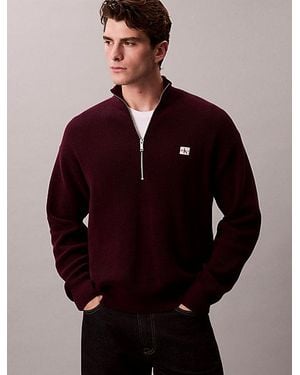 Calvin Klein Cotton Waffle Quarter Zip Jumper - Red
