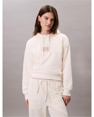 Calvin Klein Calvin Klein Fleece Logo Patch Cropped Hoodie - Natural