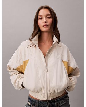 Calvin Klein Cropped Colour Block Nylon Jacket - Natural