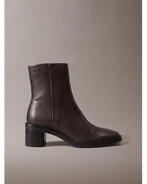 Calvin Klein Leather Block Heel Ankle Boots - Brown