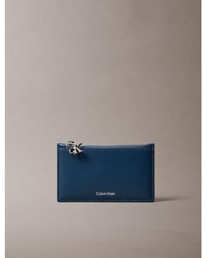 Calvin Klein Leather Rfid Monogram Charm Cardholder - Blue