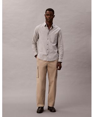 Calvin Klein Straight Cotton Twill Cargo Trousers - Natural