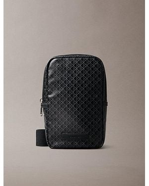 Calvin Klein Allover Emblem Logo Square Sling Bag - Black