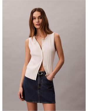 Calvin Klein Calvin Klein Smooth Cotton Rib Button-Down Tank Top - Blue