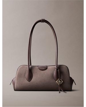 Calvin Klein Suede Emblem Logo Shoulder Bag - Brown