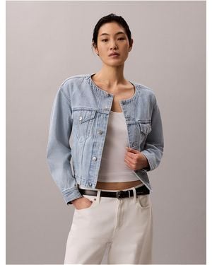 Calvin Klein Calvin Klein Cropped Collarless Denim Trucker Jacket - Blue