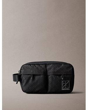 Calvin Klein Allover Emblem Logo Jacquard Wash Bag - Black