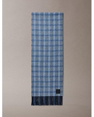Calvin Klein Checked Wool Leather Badge Scarf - Blue