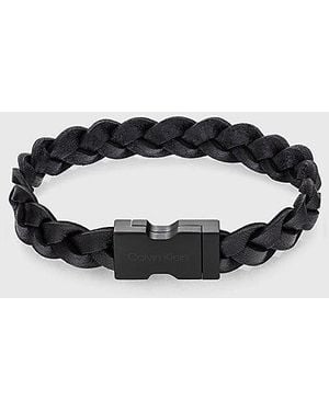 Calvin Klein Braided Leather Bracelet - Black