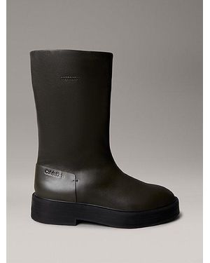 Calvin Klein Jeans Leather Stacked Heel Boots - Black