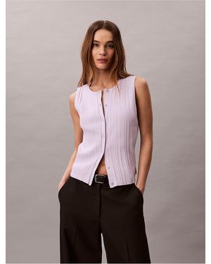 Calvin Klein Calvin Klein Smooth Cotton Rib Button-Down Tank Top - Pink