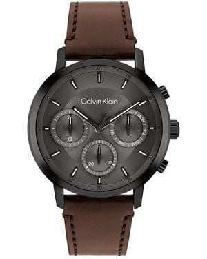 Calvin Klein Leather Strap Multifunction Watch - Grey