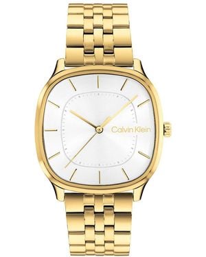 Calvin Klein Rounded Case Sunray Dial Watch - Metallic