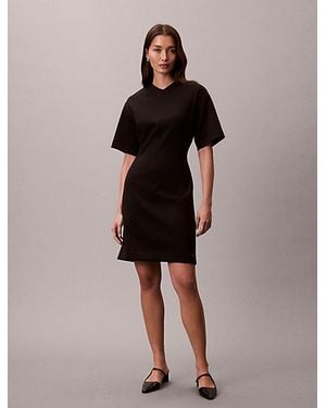 Calvin Klein Smooth Stretch V Neck Short Sleeve Dress - Brown