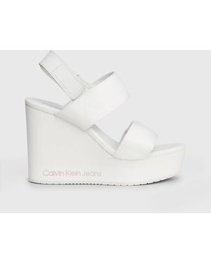 Calvin Klein Wedge Sandal Webbing In Mtl Yw0yw01479 Sandals - White