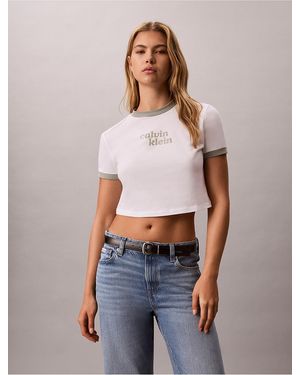 Calvin Klein Calvin Klein Logo Graphic Cropped Ringer T-Shirt - Blue