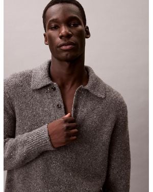 Calvin Klein Wool Blend Relaxed Polo Jumper - Brown