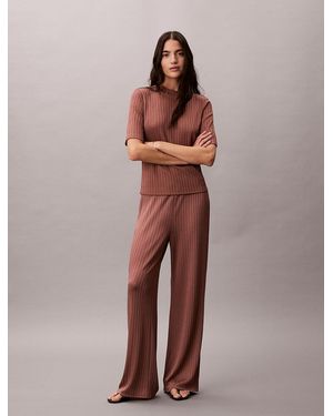 Calvin Klein Shiny Ribbed Pull-On Trousers - Brown