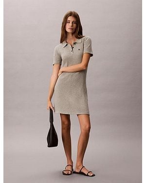 Calvin Klein Jeans Ribbed Knit Flared Mini Dress - Natural