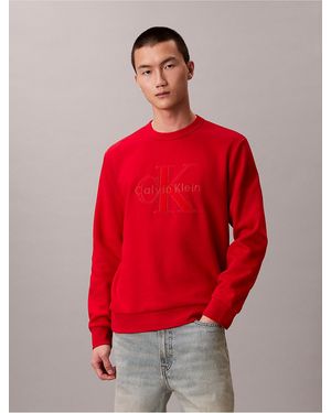 Calvin Klein Calvin Klein Fleece Velvet Monologo Graphic Relaxed Sweatshirt - Red