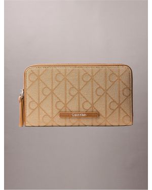 Calvin Klein Allover Emblem Logo Passport Wallet - Natural