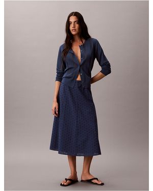 Calvin Klein Broderie Midi Skirt - Blue