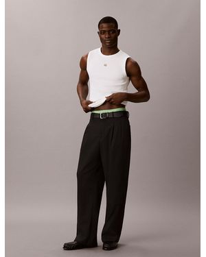 Calvin Klein Slim Ribbed Badge Tank Top - White