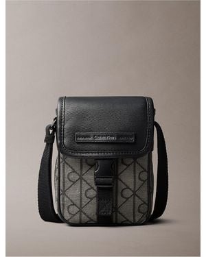 Calvin Klein Emblem Jacquard Reporter Bag - Black