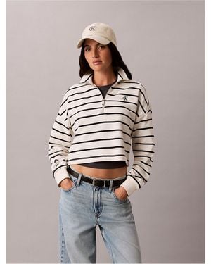 Calvin Klein Calvin Klein Striped Monogram Terry Cropped Top - Gray