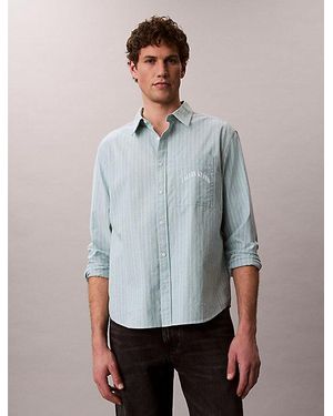 Calvin Klein Jeans Stripe Relaxed Button Down Shirt - Grey