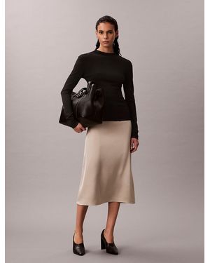 Calvin Klein Matte Shine Satin Midi Skirt - Brown