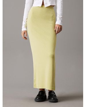 Calvin Klein Slim Ribbed Cotton Midi Skirt - Metallic