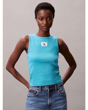 Calvin Klein Calvin Klein Cotton Stretch Ribbed Tank Top - Blue
