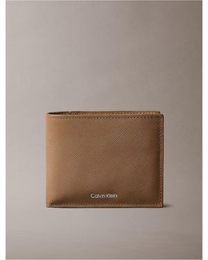 Calvin Klein Saffiano Leather Card Case Bifold Wallet - Natural
