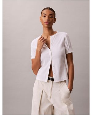 Calvin Klein Calvin Klein Contour Rib Slim Button-Down Top - Natural