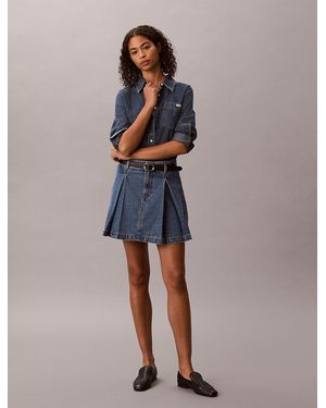 Calvin Klein Pleated Denim Mini Skirt - Blue