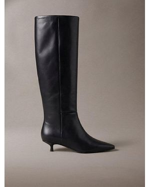Calvin Klein Leather Kitten Heel Knee Boots - Black